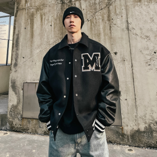 棒球服外套男宽松美式 HAMB原创 美式 新品 翻领夹克潮廓形 2025冬季