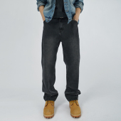 男加绒直筒宽松大码 HAMB原创 复古洗水黑牛仔裤 美式 2025秋冬新款