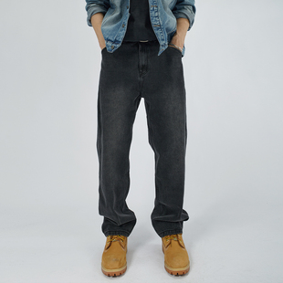 HAMB原创 2025秋冬新款美式复古洗水黑牛仔裤男加绒直筒宽松大码