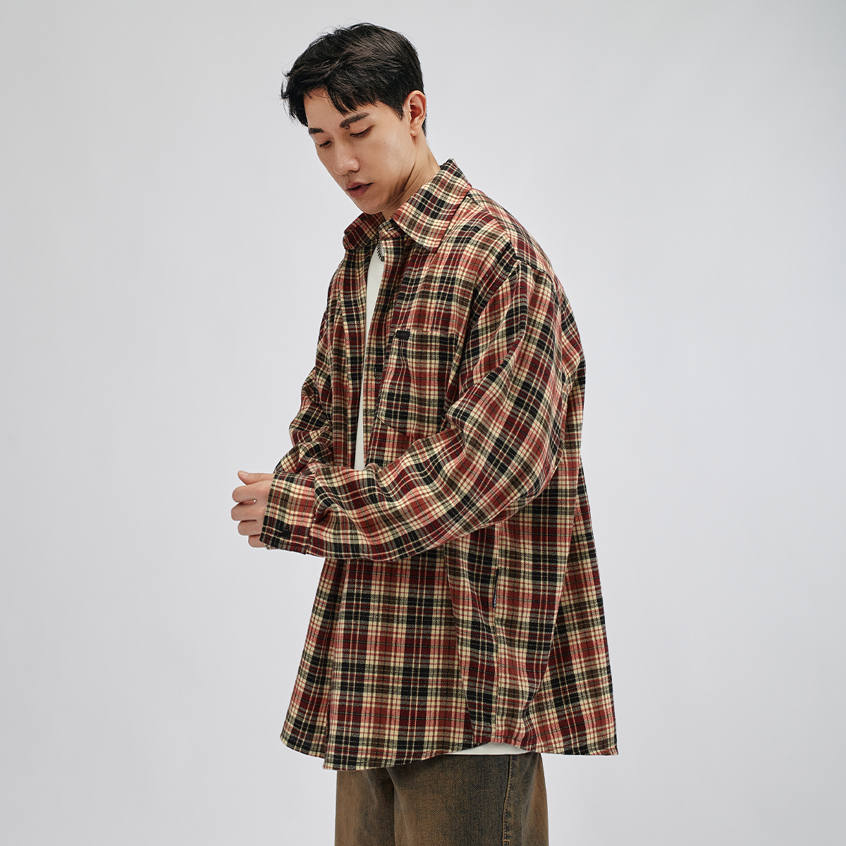 HAMB原创美式复古格子衬衫