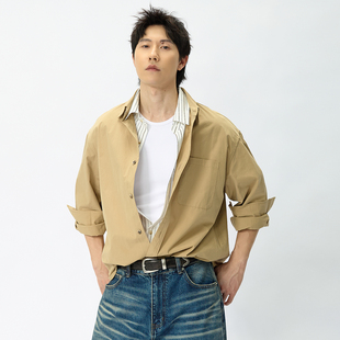 REECATG 2026春季假两件天丝棉衬衫松弛廓形长袖通勤卡其色老钱风