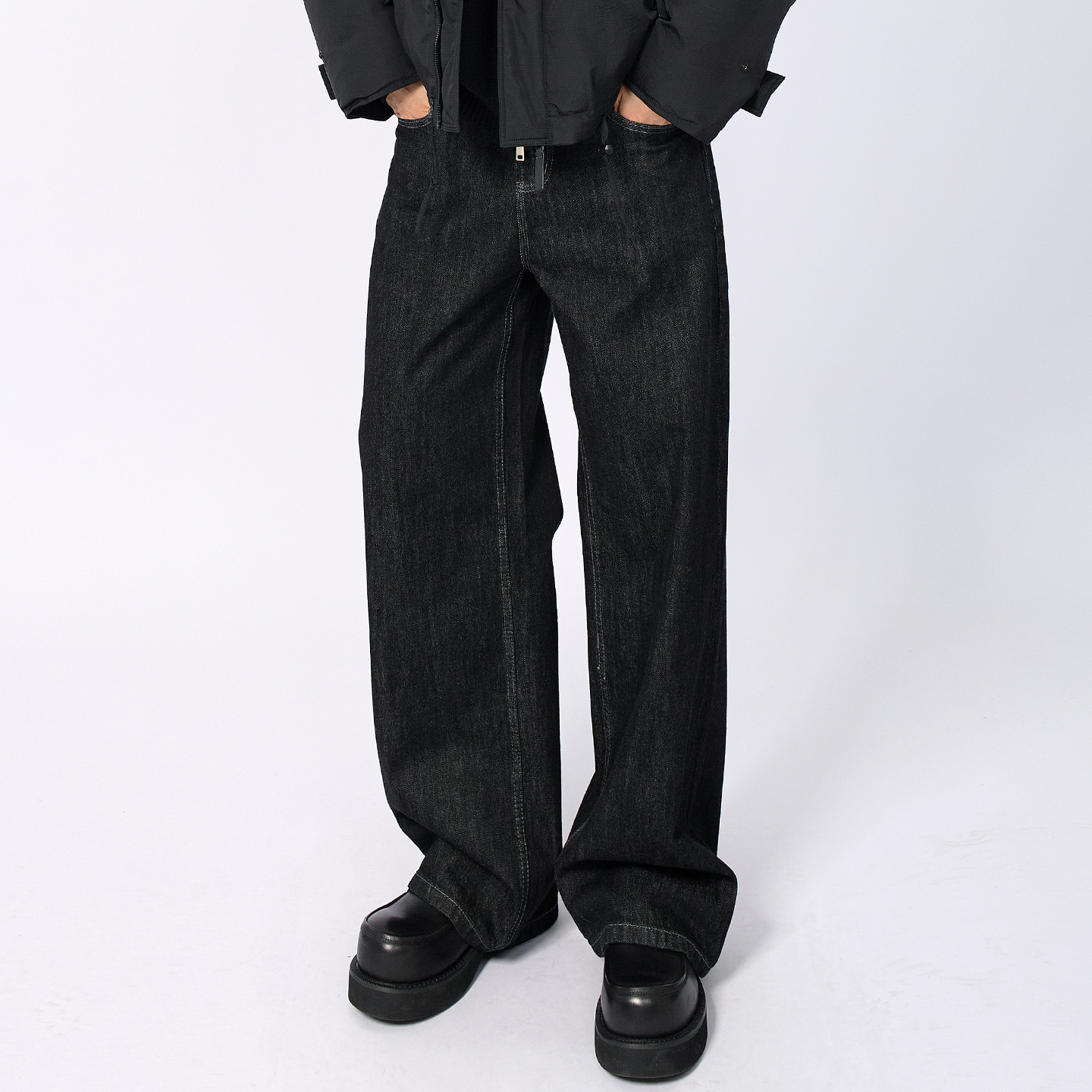 HAMB原创高级赤耳黑原色牛仔裤男