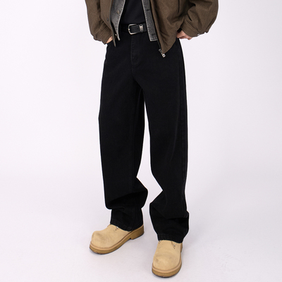 HAMB原创美式黑色宽松牛仔裤男