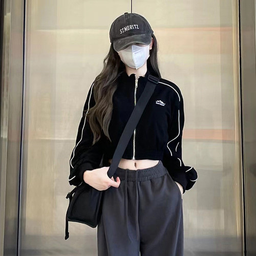 短款拉链开衫卫衣外套女