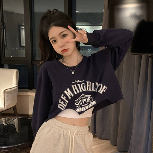 短款露脐长袖上衣女潮