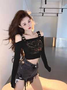 爵士舞韩舞服装 长袖 假两件短款 上衣服 女团打歌服kpop跳舞jazz女装