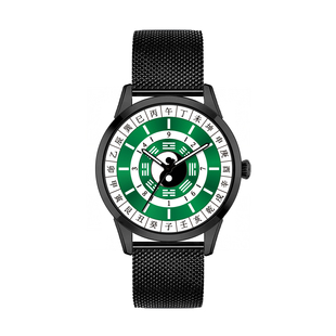 国学风水先天太极八卦九宫方位24山子午流注绿色精钢防水手表男女