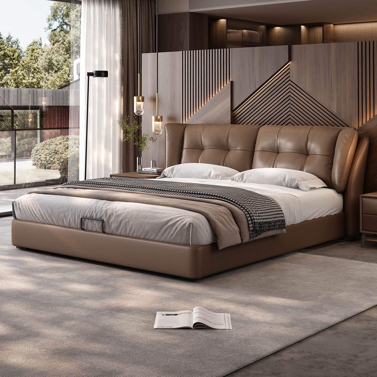 意式极简真皮床1米8双人床现代简约轻奢高级感主卧大床2米x2米2