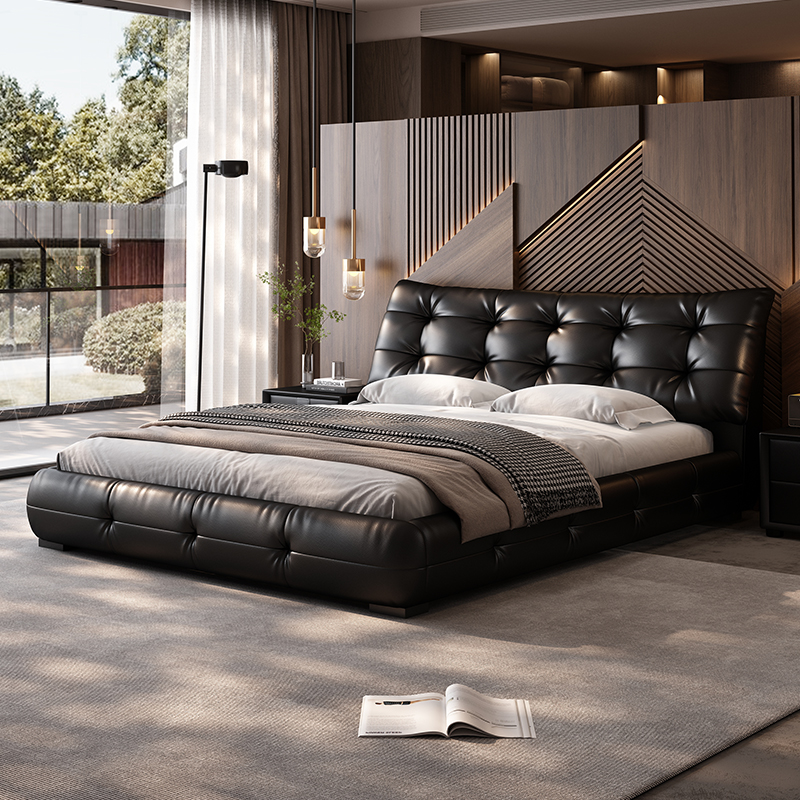 大黑熊真皮床意式极简