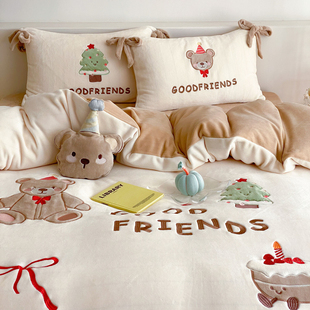 A类母婴级宝宝绒四件套可爱冬季加厚牛奶绒面床单被套三件套儿童4