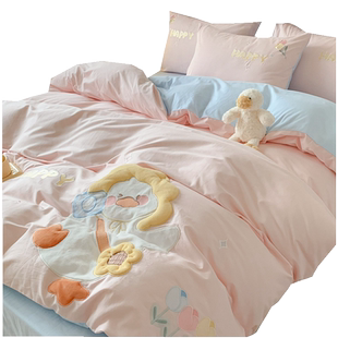 A类母婴级可爱全棉四件套100纯棉被套儿童床上用品三件套床单床笠