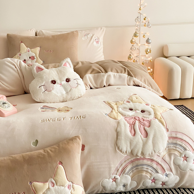 A类母婴级加厚牛奶绒四件套冬季