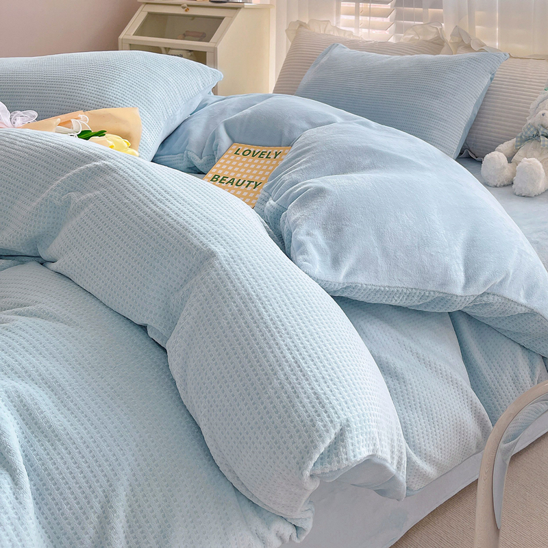 加厚华夫格牛奶绒四件套简约现代