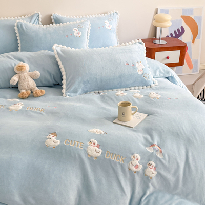 A类母婴级牛奶绒四件套卡通儿童