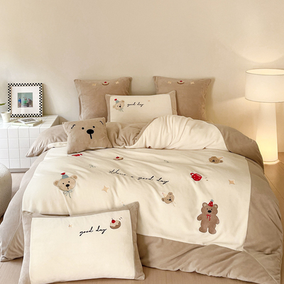 A类母婴级加厚牛奶绒四件套卡通