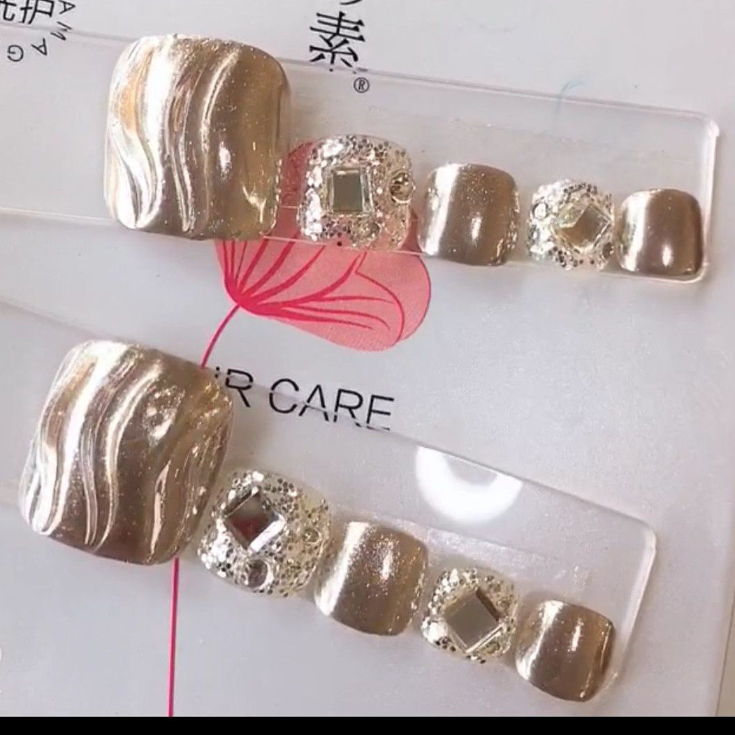 包邮定制手工甲成品美甲成品假指甲成品贴片新款脚趾甲水波纹