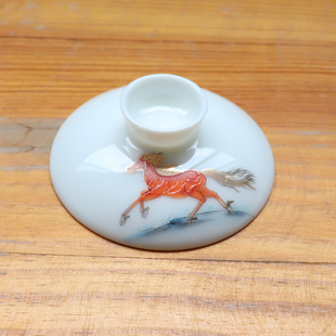 马到成功羊脂玉白瓷盖碗单盖子三才盖碗茶碗茶杯盖子单独配盖陶瓷