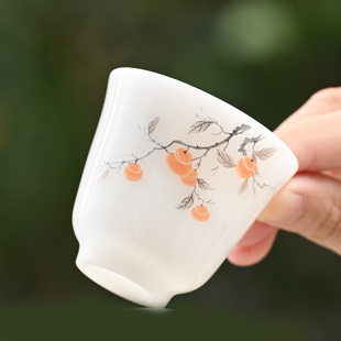 50ml柿柿如意冰种璞玉瓷品茗杯小号功夫茶茶具会所办公室小茶杯