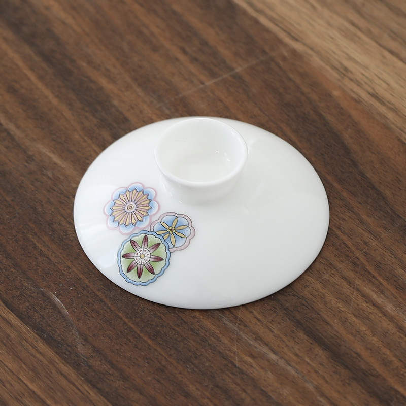 小团花盖碗单盖子6cm-10cm各尺寸羊脂玉白瓷泡茶杯泡茶碗盖子单配