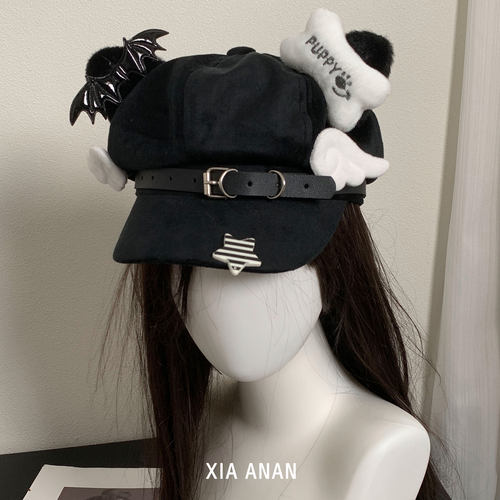 甜酷Y2K猫耳小翅膀贝雷帽女