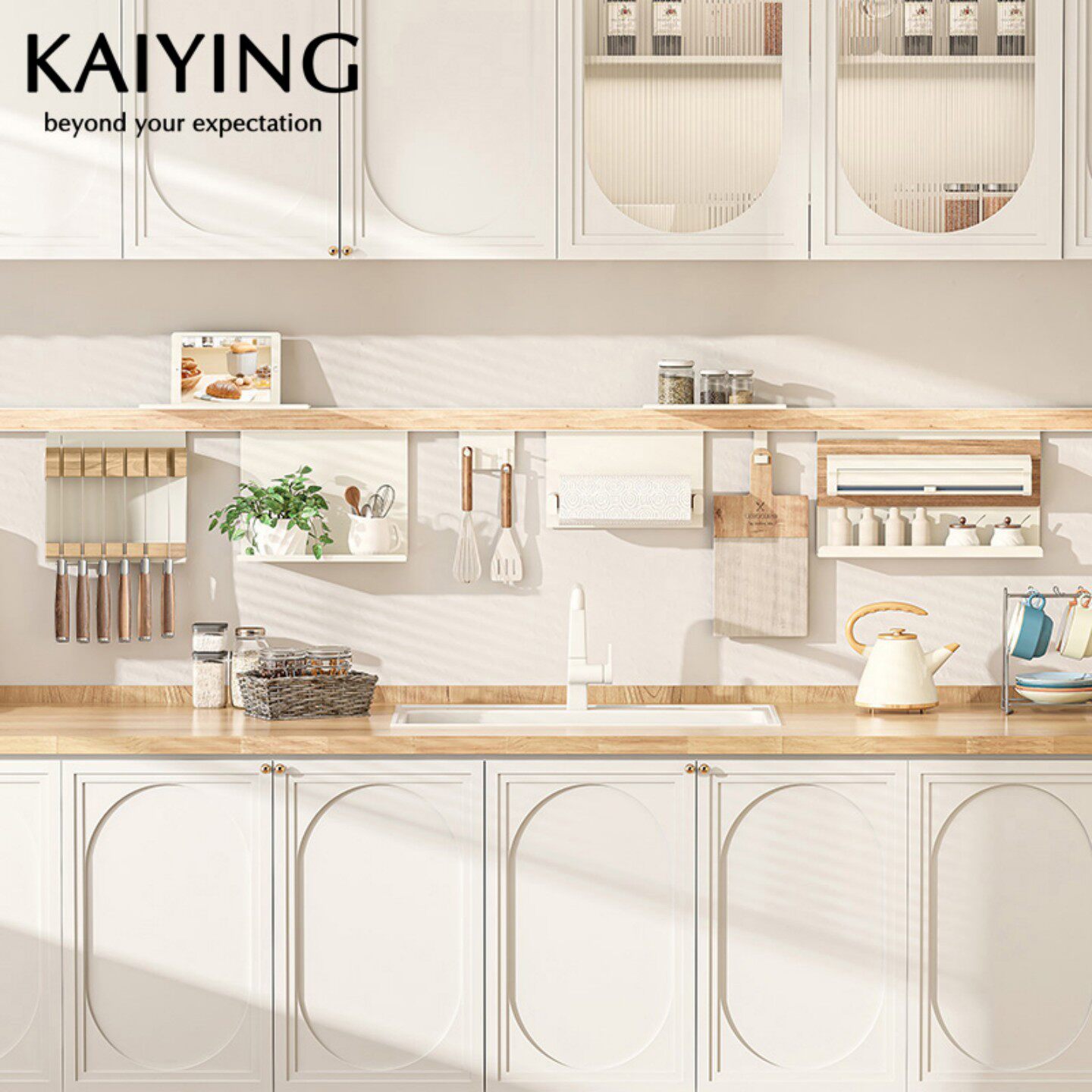 凯鹰法式奶油风白色厨房置物架壁挂免打孔多功能置物架调料收纳架