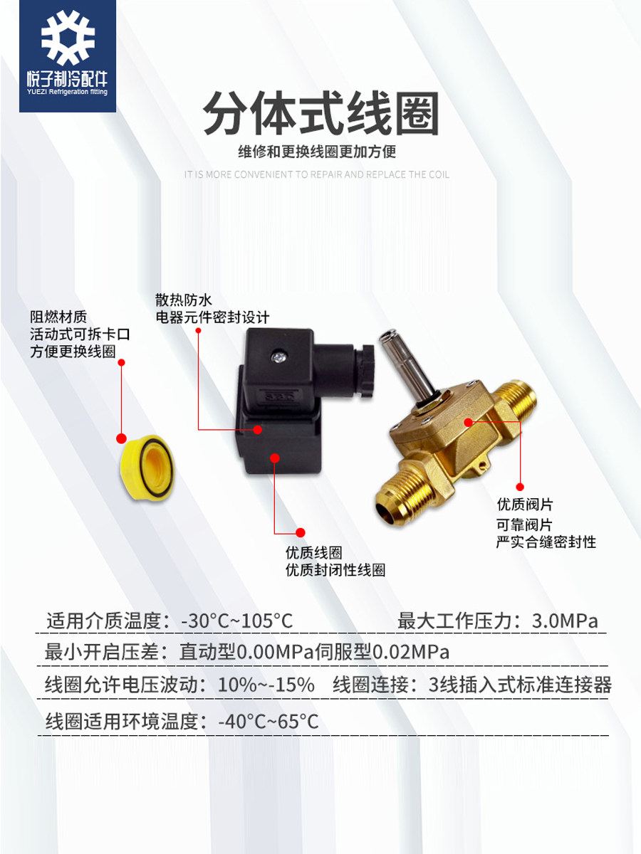 냉장 보관 정상 폐쇄 단방향 양방향 냉동 에어컨 12V24V 솔레노이드 밸브 코일 프레온 냉동 장치 밸브