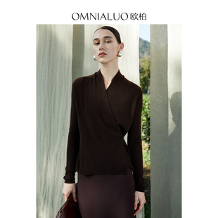 Omnialuo高端V领毛衣女设计感小众秋季新气质打底针织羊毛衫