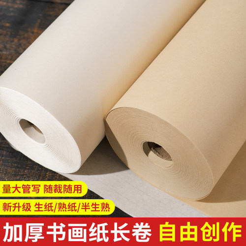 大山皮纸书画纸长卷百米长卷卷轴毛笔字国画专用书法专用练习纸软笔作品纸半生熟空白加厚卷纸仿古洒金大红纸