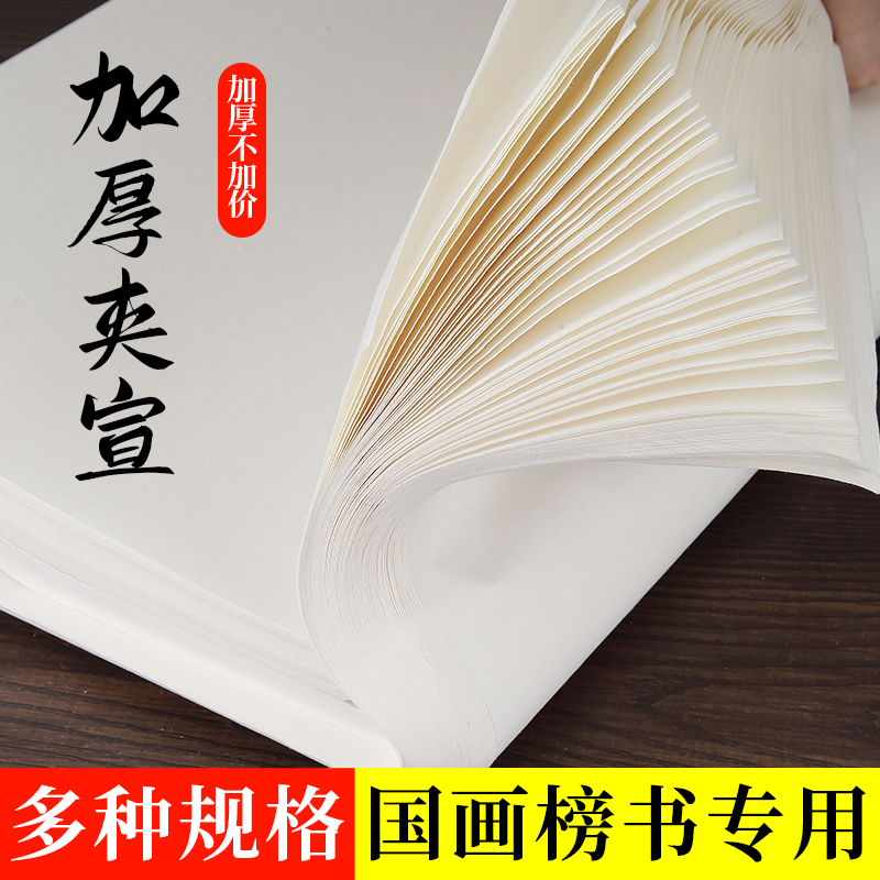 大山皮纸加厚宣纸双层夹宣作品纸毛笔字大幅山水国画创作纸四尺六尺八尺整张二层生宣榜书书法专用纸国展投稿