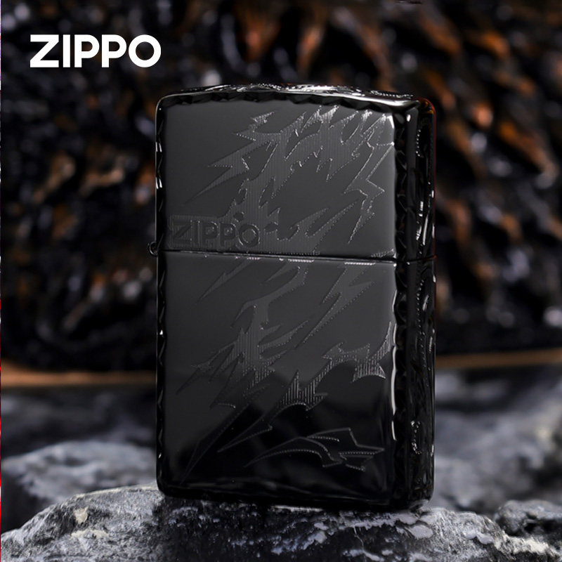 zippo打火机 闪光雷鸣煤油防风打火机黑曜冰雕刻送男朋友七夕礼物