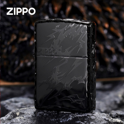 zippo打火机 闪光雷鸣正品煤油防风打火机黑曜冰雕刻送男朋友礼物