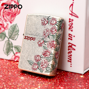zippo防风煤油打火机正品 新年生日礼物送男朋友 古银热恋玫瑰正版