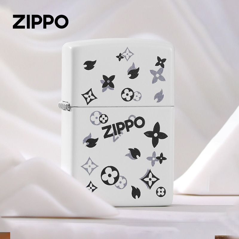 zippo打火机复古印花官方旗舰正版防风煤油 白哑漆彩印送男友礼物