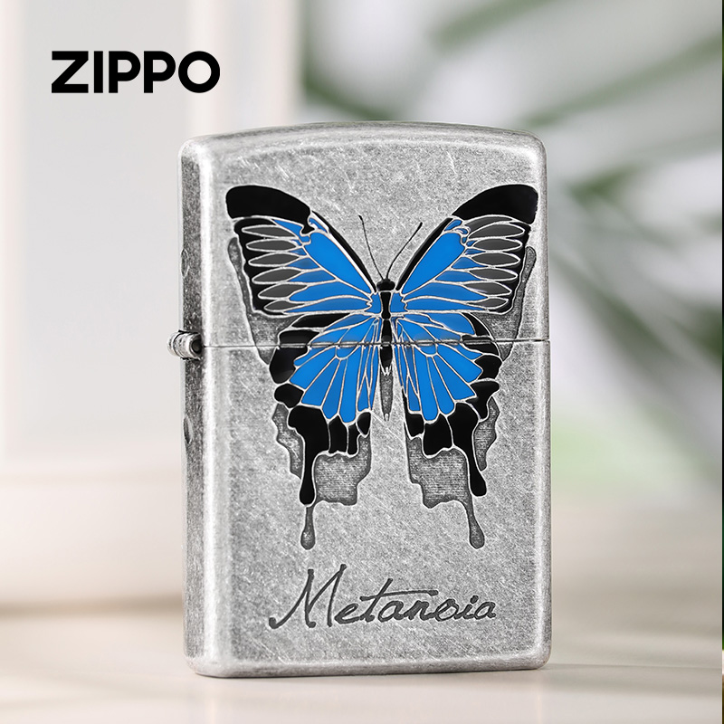 zippo打火机破茧成蝶仿古银