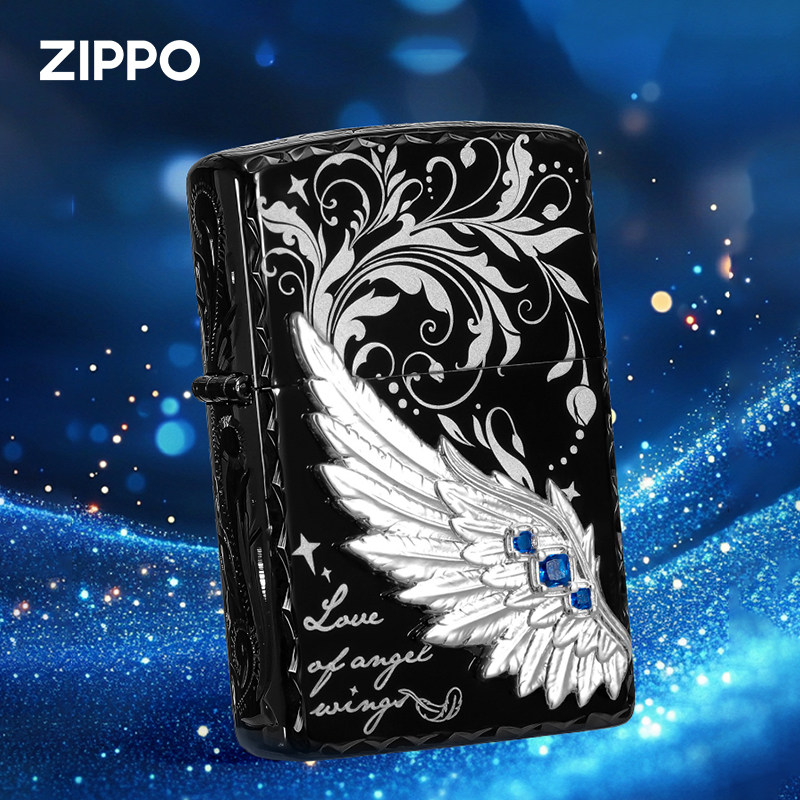 zippo打火机正品 热恋之翼精雕繁花镶钻贴章 防风煤油火机情人节