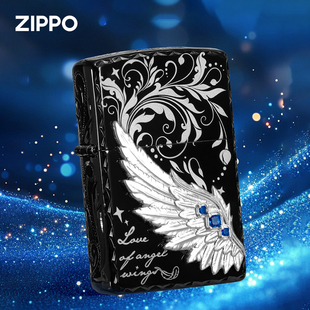 zippo打火机正品 防风煤油火机情人节 热恋之翼精雕繁花镶钻贴章
