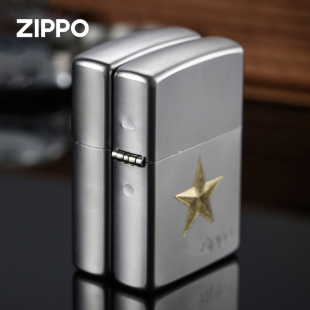 打火机zippo正品防风 五角星红星闪闪磨砂深雕退伍季男士礼品国庆