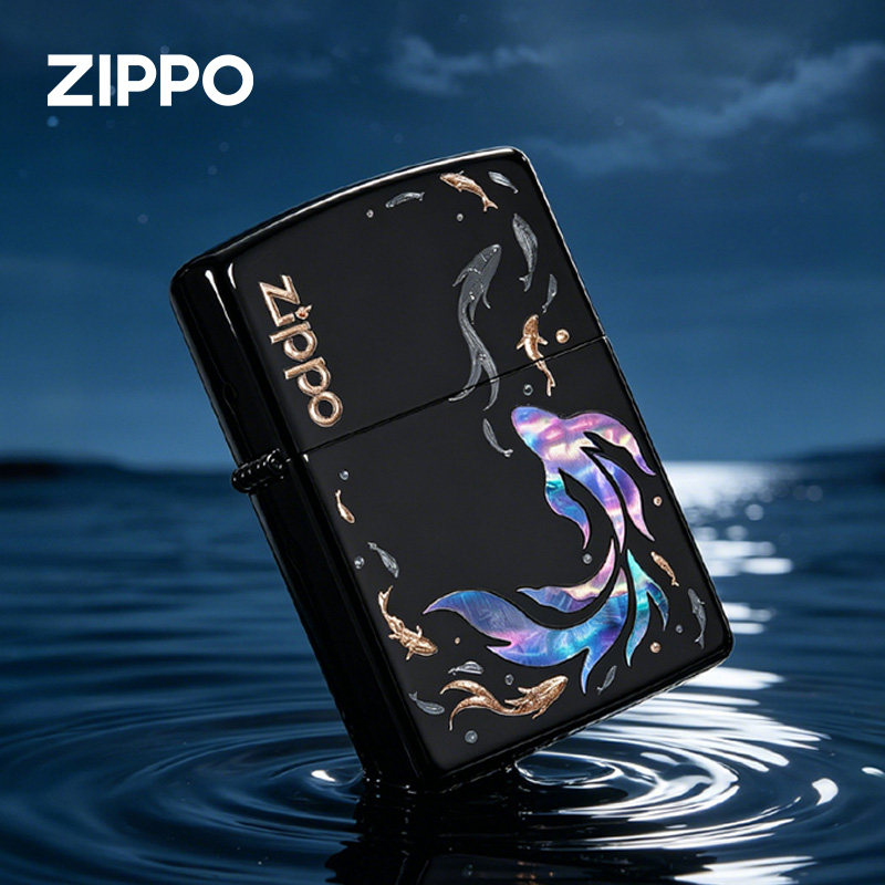 【新品】zippo打火机正品 黑冰深雕彩贝镶嵌 金鳞逐影 生日礼物男