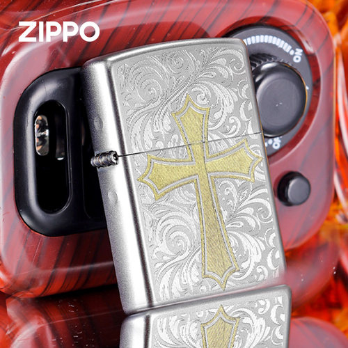 zippo打火机正品十字荣耀-缎纱镀铬煤油防风雕刻生日礼物送男朋友