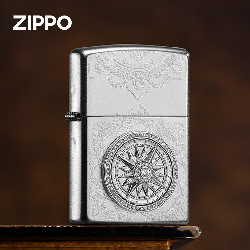 zippo打火机圣花罗盘贴章可旋转防风煤油心动罗盘情人节礼物送男