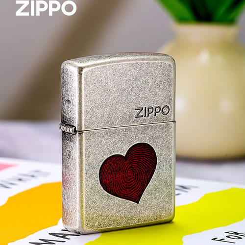 zippo打火机仿古银爱情指纹 正品官方旗舰防风煤油打火机送男友礼