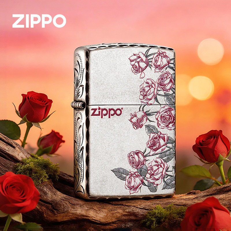 zippo打火机热恋玫瑰 古银咬边防风煤油火机送男朋友送女朋友礼物