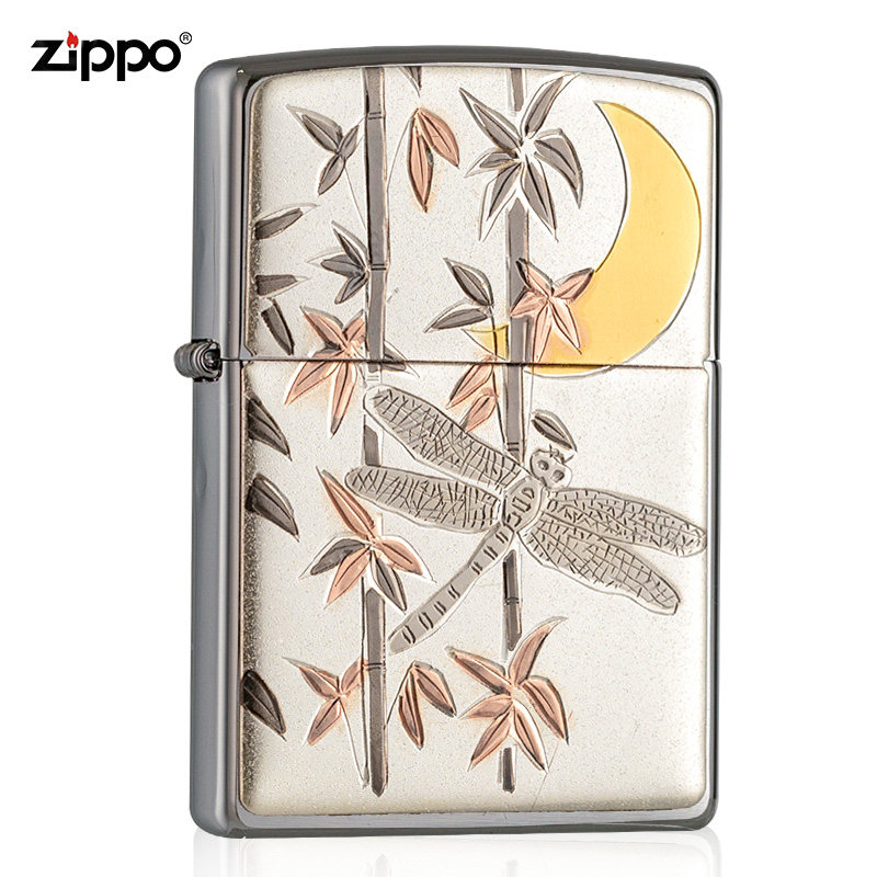 zippo打火机蜻蜓绕竹 正版 芝宝美国原装男蜻蜓情人节个性防风zp