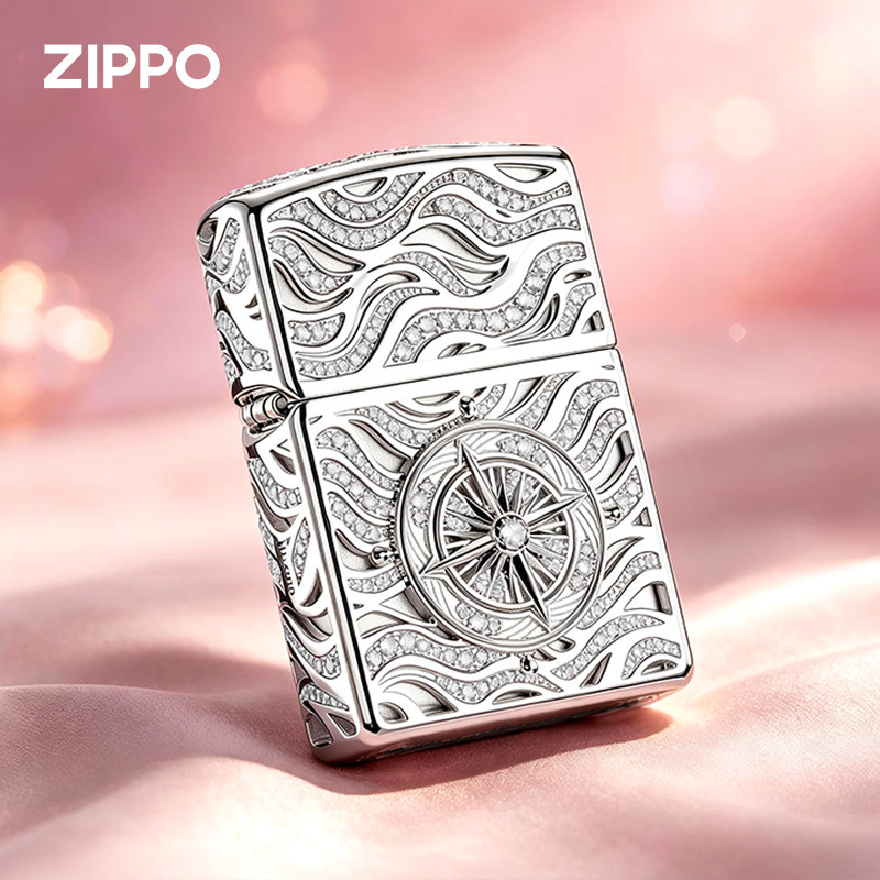 zippo打火机正品 热恋星河指南 热恋罗盘 镶钻重甲防风正版火机