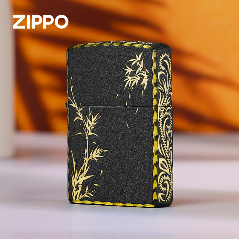 zippo打火机正品 236裂漆咬边深雕折竹问心 防风煤油父亲节礼物男