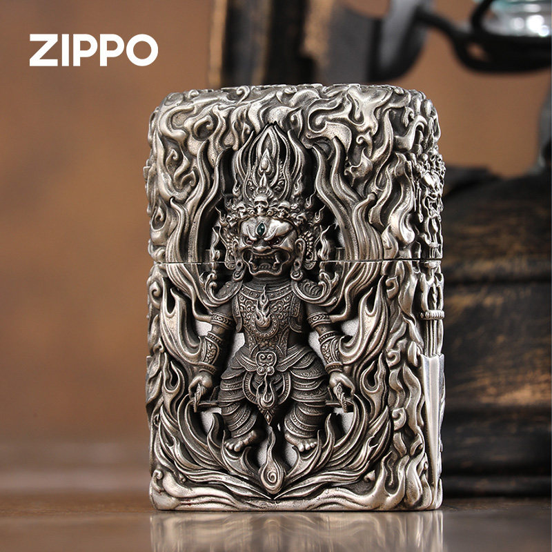 zippo打火机正版芝宝防风煤油火机 盔甲大黑天925银 收藏送男友礼
