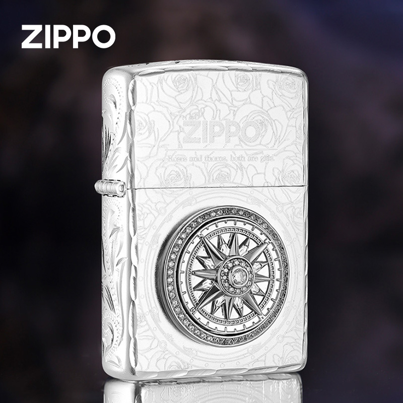 zippo打火机 玫瑰罗盘心动罗盘 繁花镶钻 正品防风煤油男礼物刻字