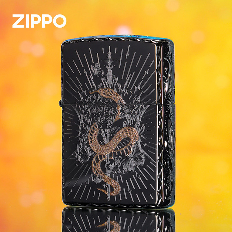 zippo打火机玫蛇星辉-黑耀冰正品煤油防风生日情人节礼物送男朋友
