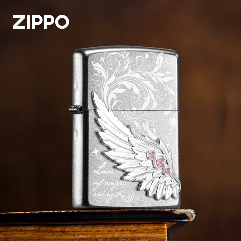 zippo打火机热恋之翼粉钻 缎纱防风煤油正品情人节礼物送男友生日
