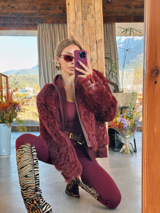 西班牙进口托斯卡纳皮毛一体皮草 酒红色